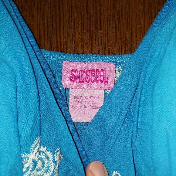 She’s Cool~ Bright Blue White Embroidered Boho Midi Sundress NWOT (Juniors L) - Picture 3 of 14